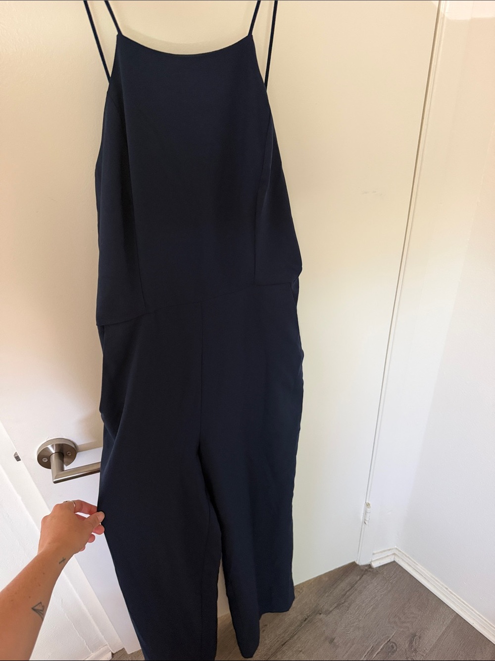 Wayf Navy Sleeveless Wide-Leg Jumpsuit with Spaghetti Straps